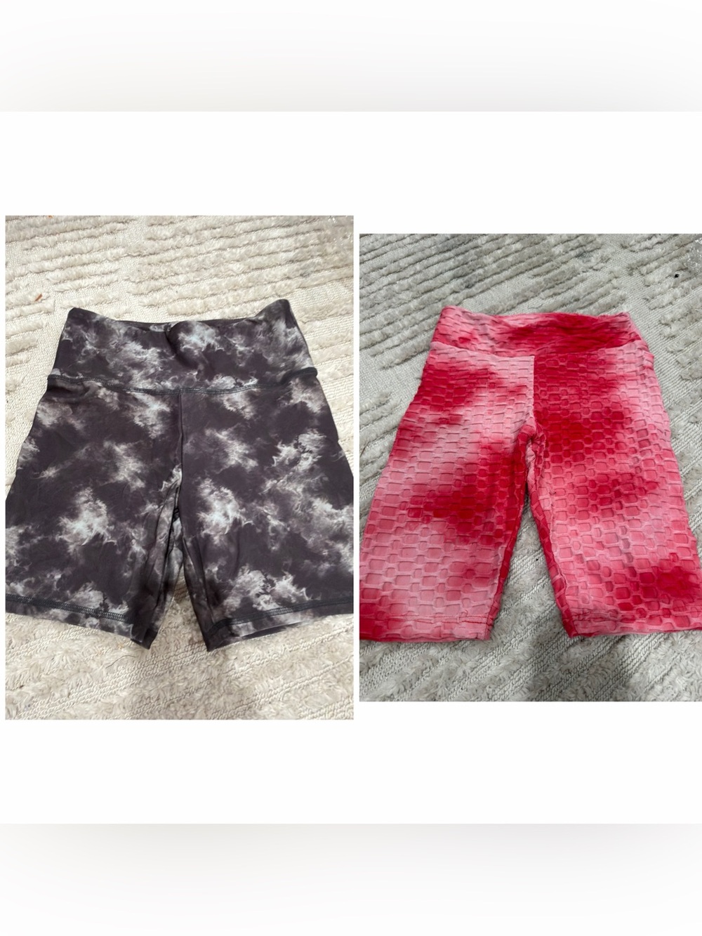 Forever 21 Women's Athletic Bike Shorts - Black Tie-Dye & Red Textured Pair